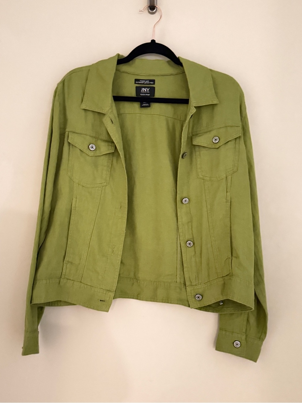 JNY Jones New York 100% Linen Jacket Green Utility Button Up Size L